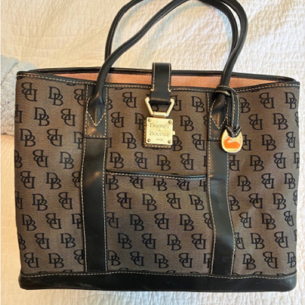 Dooney & Bourke Brown Monogram Tote with Black Accents